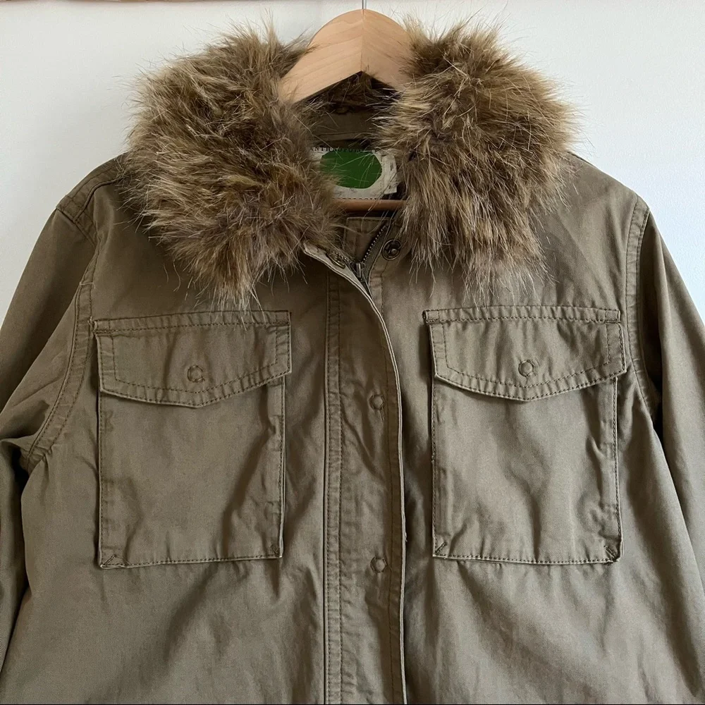 Anthropologie Faux Fur-Trimmed Field Parka Olive Green Jacket Women’s Medium - Picture 7 of 16
